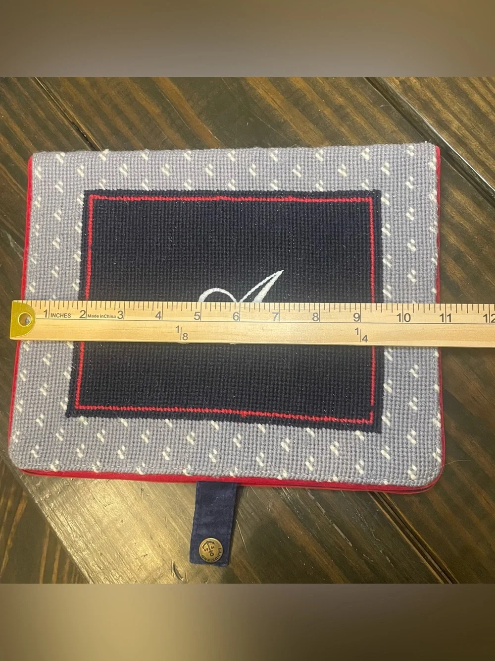 Lands' End Needlepoint “A” Monogram Red White and Blue Journal Cover